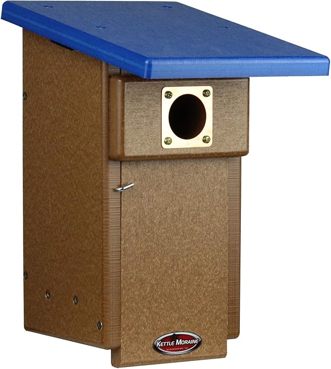 Kettle Moraine Eastern Bluebird Recycled Nest Box (Nest Box + Pole Package & Baffle, Blue/Chocolate)