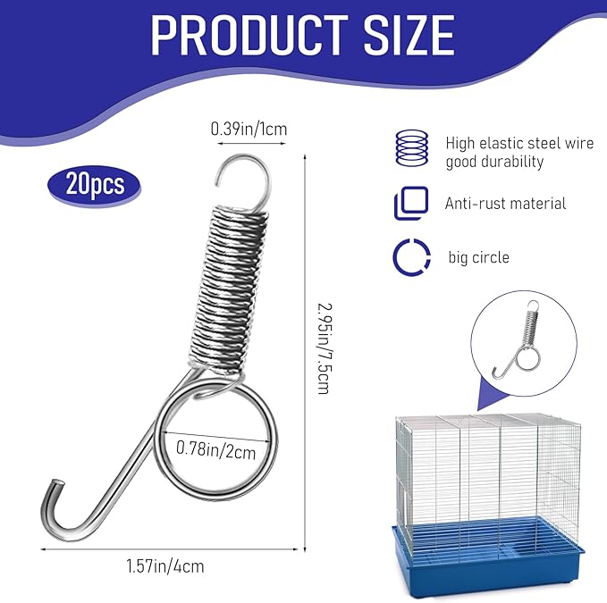20Pcs Multi-Functional Spring Latch for Rabbit, Dog, Cat, Parrot, Guinea Pig, Squirrel Cages