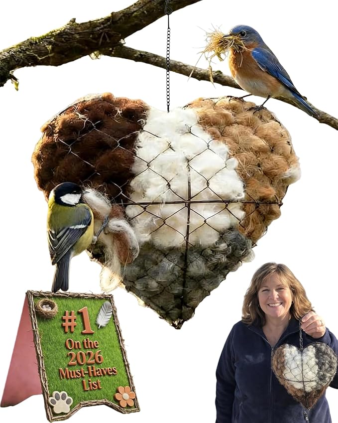 Handmade Natural Fiber Bird Nesting Heart, Eco-Friendly Soft Nesting Material, Refillable Birds Nests Material Holder, Hummingbird Nest Boxes for Outside, Nester Houses Design for Wild Birds (1)
