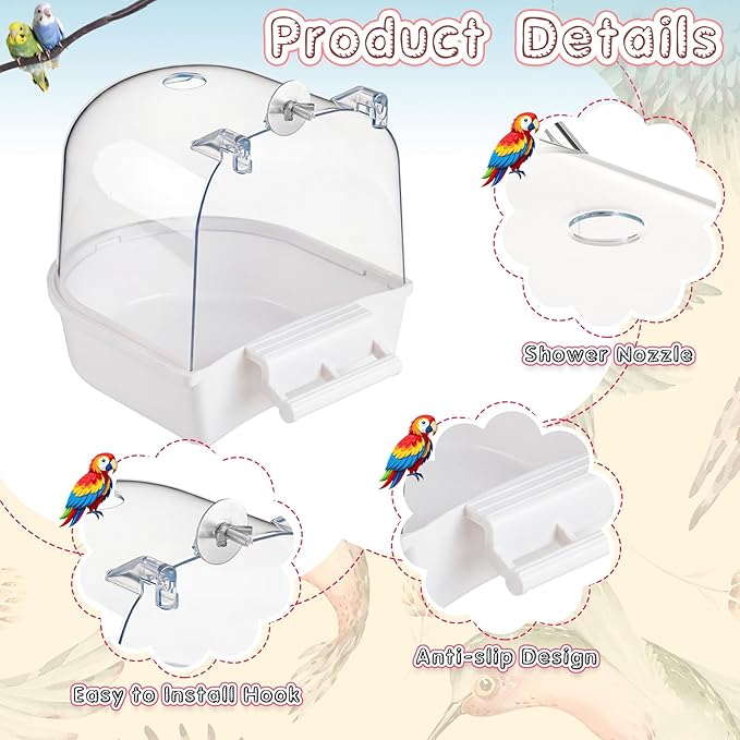Honeydak 3 Pieces Clear Bird Bath for Cage Parakeet Bird Cage Accessories Hanging Bath Box Parrot Bathing Tub with View for Cockatiel Conure Canary Budgies Parrots (Stylish Color)