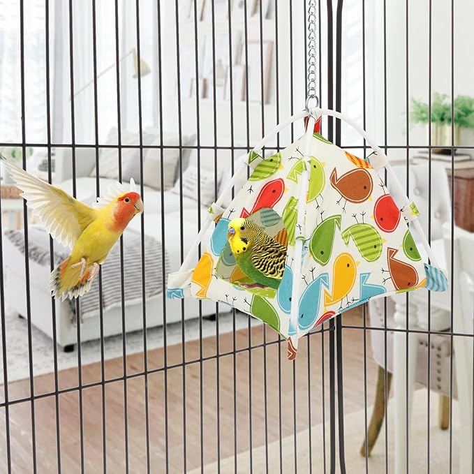 Wontee Bird Nest House Parrot Hanging Tent Snuggle Hut for Parakeets Cockatiels Conures Lovebirds (S)