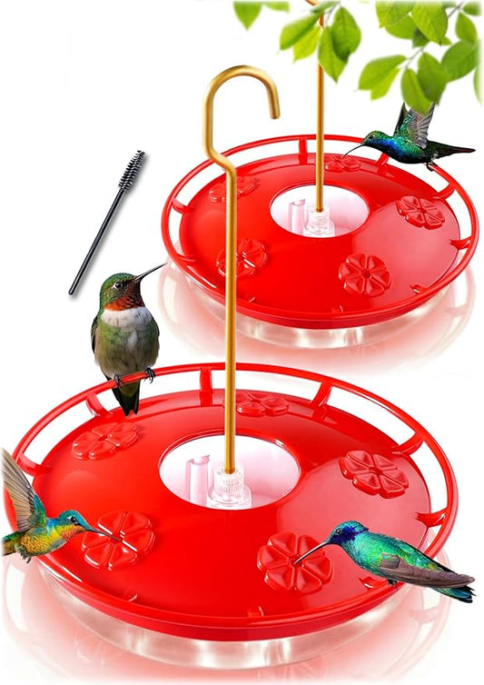 eWonLife Hummingbird Feeders for Outdoors, 2 Pack 16 oz Leak-Proof Dish-Style Humming Bird Feeder with Built-in Ant Moat, 5 Bee Proof Feeding Ports, Easy Clean, BPA Free Plastic, Hanging Garden Decor