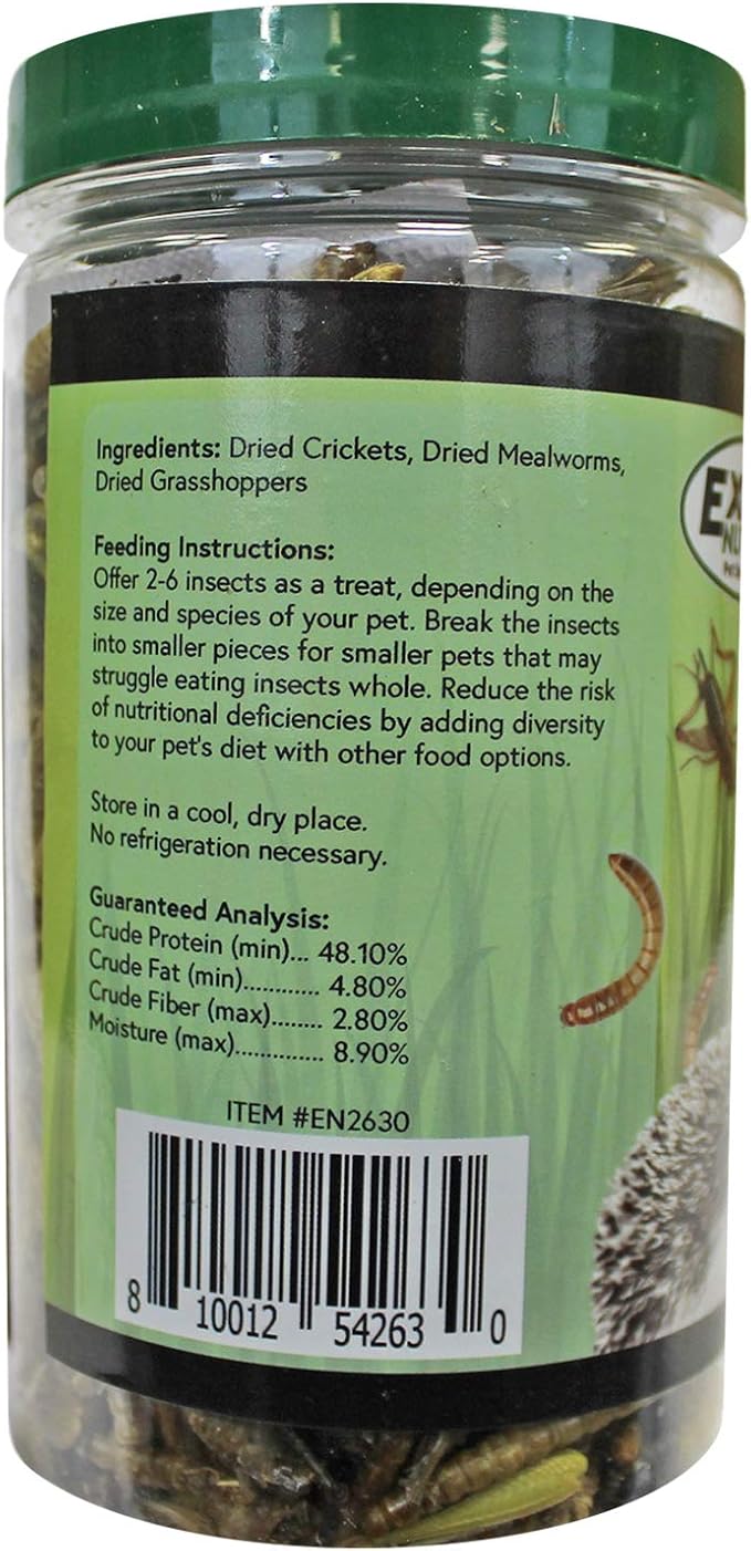 Bug Blend - Healthy High-Protein Dried Insect Treat - Crickets, Mealworms, Grasshoppers - Sugar Gliders, Hedgehogs, Squirrels, Chickens, Skunks, Opossums, Marmosets, Parrots, Birds (3.4 oz.)