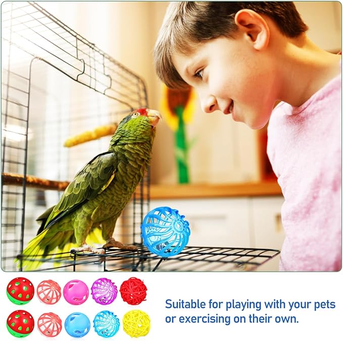 POPETPOP Bird Ball Toy - 12Pcs Plastic Pet Toy for Parakeet, Parrot, Finch Foraging & Preening - Colorful Training Bell Balls