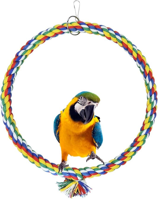 WishLotus Bird Swing, Cage Hanging Cotton Rope Swing Bite Resistance Perches Boredom Breaker for Budgie, Cockatiels, Conures, Finches, Small Parakeets (25cm)