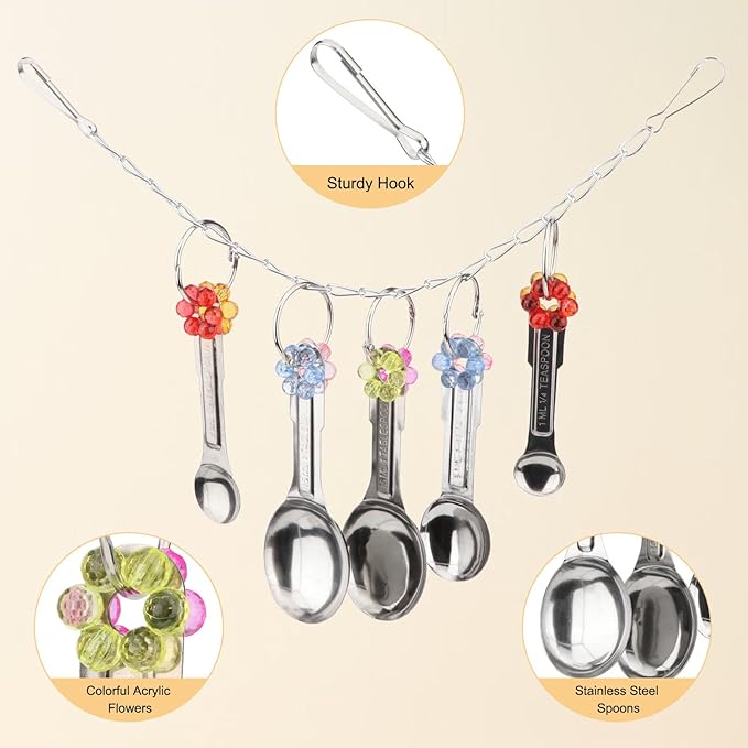 Hypeety Stainless Steel Bird Bell Toys Heavy Duty Hanging Spoons Rings Safe Metal Cage Hanging Bells Toy for Cockatoos Macaws African Grey Large Parrots and Birds (5 Spoons)