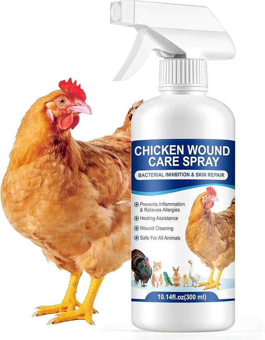 Chicken Wound Spray, Poultry Wound Wash, No Rinse, No Contact, for Cuts,Stabs,Abrasions and Foot Abscesses, Safe for All Animals, 300ml