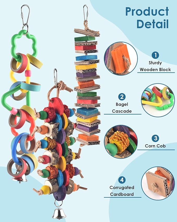 Bissap 3 PCS Bird Chew Toys, Multicolored Bagel Cascade Bird Parrot Toy Biting Paper Cardboard Olympic Rings Conures Toys for Amazon Cockatiels Cockatoos Macaws and Similar Sized Pet Birds