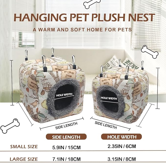 Bird Plush Nest Bed - Hanging Soft and Warm Hammock for Birds Parrot Parakeet Cockatiel Conure Hamster Rat Squirrels etc