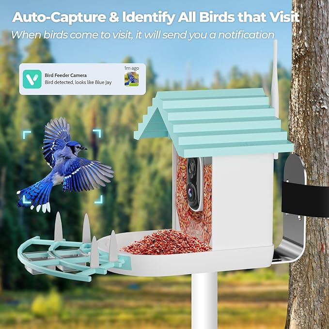 Smart Bird Feeder with Camera, Bird House with Solar Powered AI Recognition Instant Notifications, Feeder with Wireless Camera Ideal Gift for Bird Lover