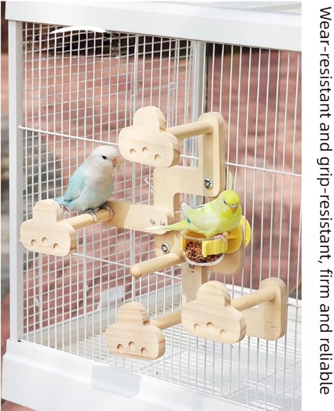 Wooden Playground with 5 Perches for Parrots, Bird Cage Accessories Wooden Playing Gyms Exercise Sturdy for Lovebird Budgie Conure Cockatiel Quaker Caique Small to Medium Parrots