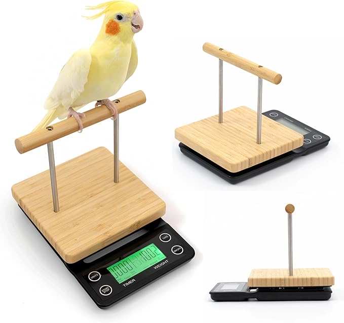 NEOUZA Perch-Mounted Pet Bird Scale, Parrot Weight Scale with Perch, Weight Change Monitoring, Suitable for Parrot, Canaries, Budgerigars, Cockatiels, Society Finches