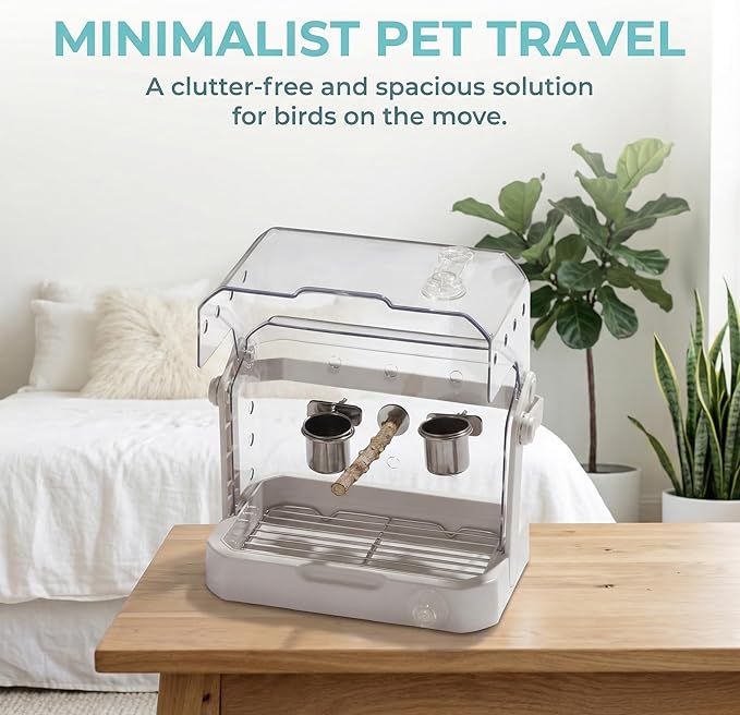 Bird Travel Cage, 10×6.7×8.3 Inches Waterproof & Sturdy Pet Carrier with Perch & Food Bowls, Portable Cage for Budgies, Cockatiels, Lovebirds & Small Birds