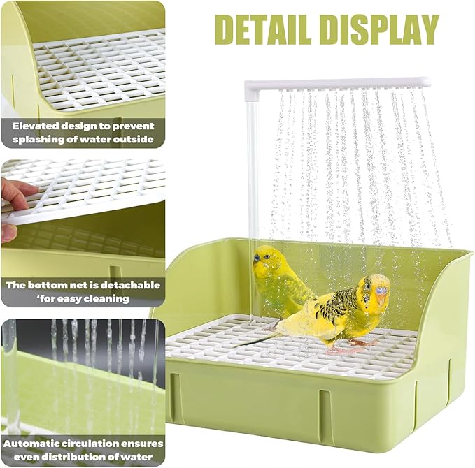 Parrot Bathtub, Large Bird Shower Fountain, Automatic Bird Bath, Parrot Bath Shower, Automatic Bathtub with Circulating Faucet, Indoor Fountain with USB Pump, Green