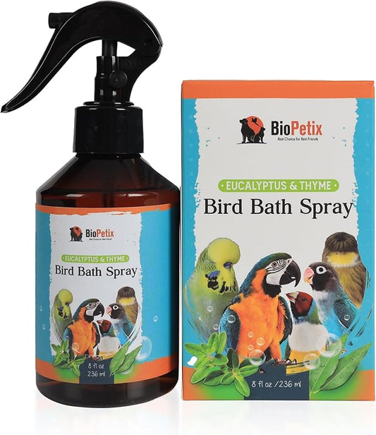 Bird Bath Spray for Parrots & All Birds – Helps Soothe Dry, Itchy Skin & Support Healthy Feathers – Herbal Eucalyptus & Thyme Formula, No Essential Oils – 8 Fl Oz Bird Mist