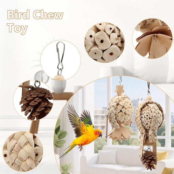 Litewoo Bird Foraging Shredding Hanging Toys 2PCS Natural Soft Sola Balls Beak Conure Chewing Toys Cage Accessories for Budgie Lovebird Cockatiel Conure Parrot Other Small and Medium Size Birds