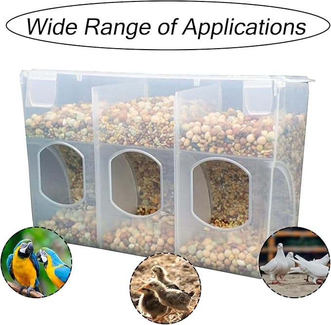 Automatic Pigeon Bird Feeder Water, Plastic Feeder Water Dispenser Drinkers for Cage, No Mess Hanging Parrot Food Feeding, Cage Accessories for Parakeet Quail Bird Chicken (3 Hole-Hook)