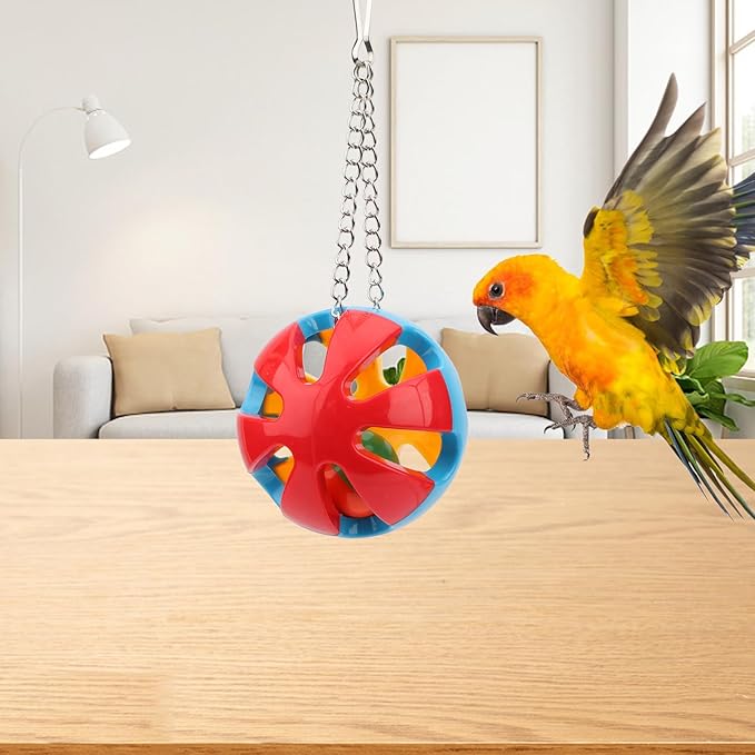 Hypeety Parrot Colorful Ball Toys with Bell Cage Hanging Chewing String for Parakeet Conure Cockatiel Small Medium Birds (B)