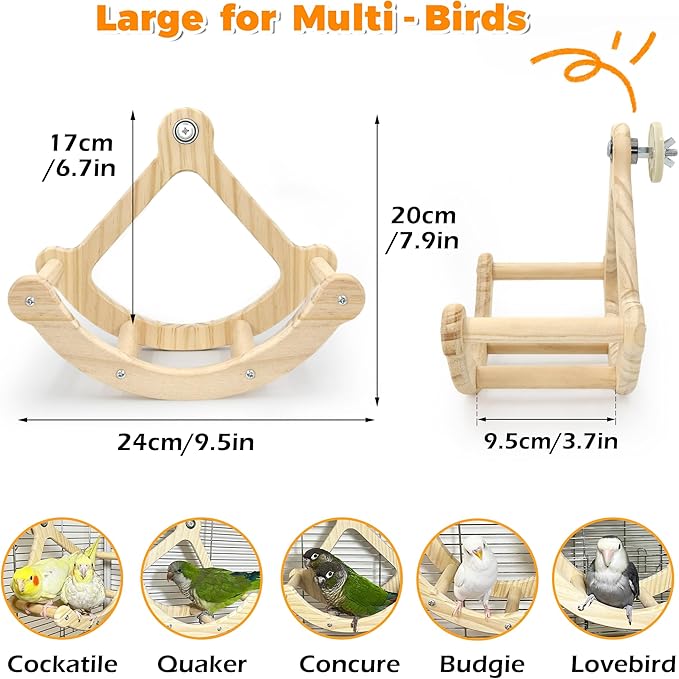 Rocking Bird Toys Perch for Window and Cage, Bird Perch for Wall Suction Mount, Wooden Parrot Toys for Medium Birds, Enrichment Cockatiel Toy Fun and Accessoriess for Budgie, Lovebird, Conure