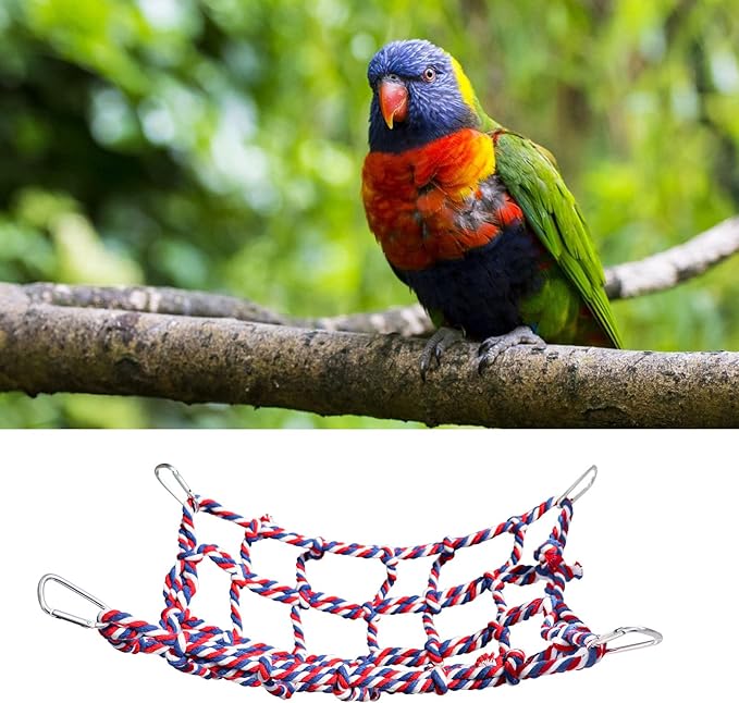 2 Pack Large Colorful Bird Rope Net, 14 10 Inches Rat Climbing Net, Pet Hanging Hammock, Bird Ladder Bridge, Small Animal Net Toy, Cage Accessories for Rat, Hamster, Bird, Ferret