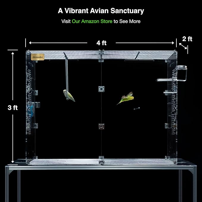 GuineaLoft™ Custom Acrylic Bird Cage (Model-ET2) - Crystal Clear, Custom Sizes from Small to Extra Large, Optional Divider, Name Plate, UV Background, Accessories - Visit the GuineaLoft Store