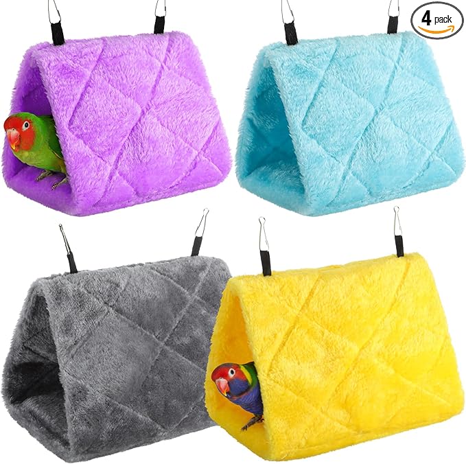 AceOrbit 4 Pcs Winter Warm Bird Nest for Cage Plush Birds Hanging Snuggle Cave 6.7" and 9.5" House Shed Hut Parakeet Sleeping Bed Hammock Fluffy Birds Hideaway Tent for Small Parrot(Cute,Diamond)