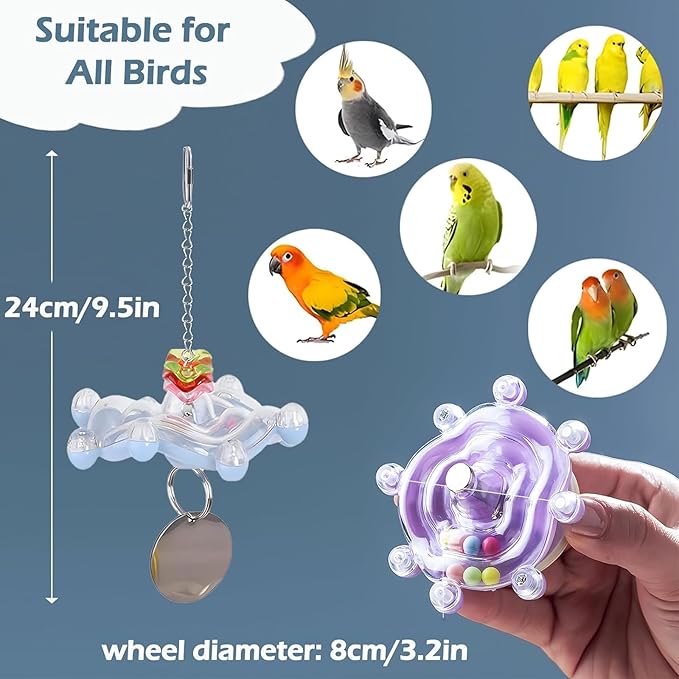 Bird Toys for Parakeets, Colorful Parakeet Toys Wheel, Interactive Spinner Rattle Parrot Toy, Cockatiel Toy for Bird Cage, Chewing Exercise for Conure, Budgies Enrichment Toys (3pcs, Rondom Color)