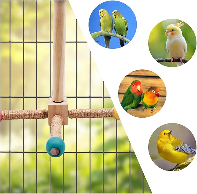 2 Pack Bird Stand Perch Toy, Interactive Wooden Rotating Parrot Perch for Bird Cage, Enrichment Parakeet Toys, Cage Accessories for Budgies, Cockatiels, Lovebirds, Canaries, Finches, Other Small Birds