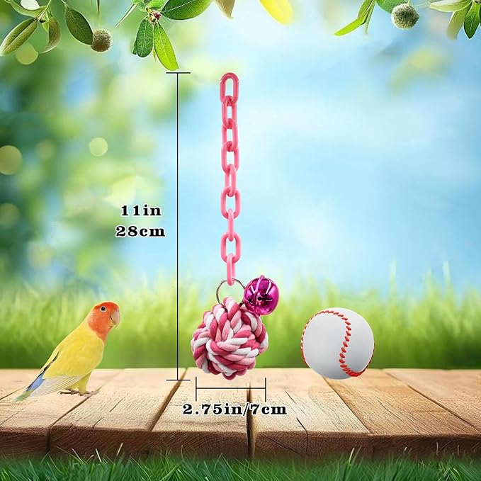 4-Pack Colorful Bird Chew Toys – Cotton Rope Balls with Chains & Bells for Small/Medium Parrots | Shredding & Play Enrichment for Budgies, Cockatiels, Lovebirds, Conures