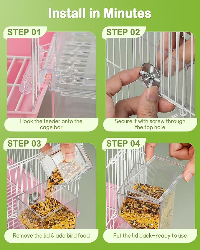 Pawfly Automatic Bird Feeder, Bird Feeder for Cage, No Mess Bird Feeder, Clear Acrylic Bird Cage Feeder, Parrot Feeder for Parakeet, Cockatiel, Budgie & Small Birds