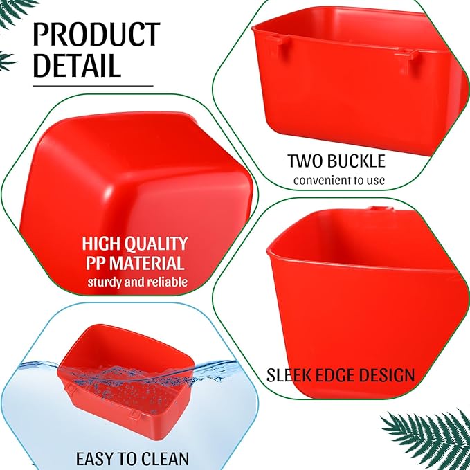 Zhehao 20 Pcs Bird Cage Cups Chicken Feeder Waterer Cups 18 oz Pigeon Feeder Plastic Poultry Wire Cage Hanging Rooster Chicken Water Bowl for Pet Bunny Gamefowl Poultry(Red)