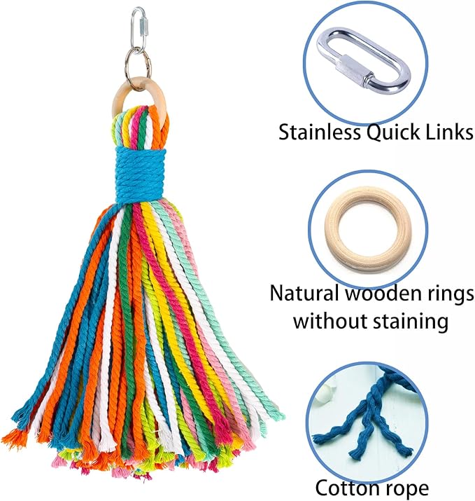 Bird Toys for Parrots, Colorful Cotton Rope Chew Toys for Large Birds, Natural Hanging Bird Cage Toys for Cockatiels, Macaws, Medium Large Birds for Playing & Preening (2)