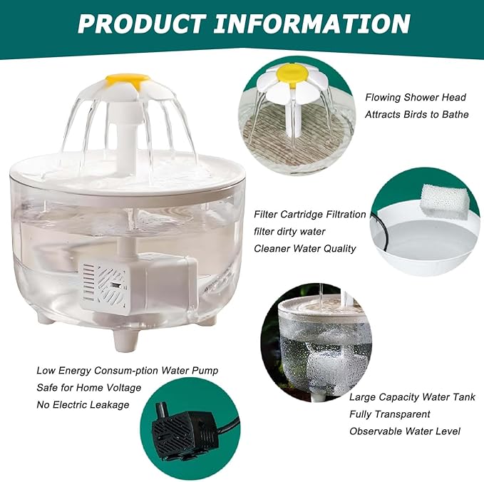 Petlex Bird Bath Indoor Automatic Parrot Shower Bathtub with Pump Recirculating Filtration Safe for Birds to Bathe or Drink, Perfect for Parakeets Budgie Cockatiels Lovebirds Finches Canaries