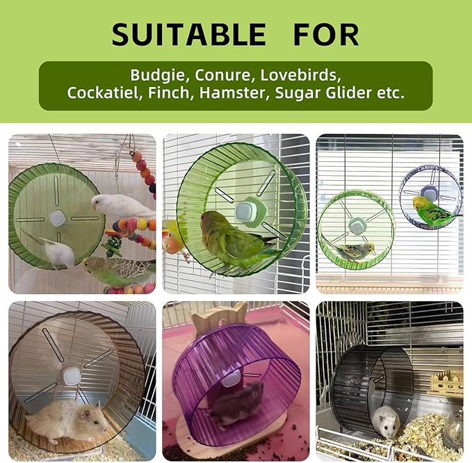Bird Wheel Toy, Silent Parrot Exercise Wheel Interactive Rotating Toy for Small Medium Birds - Parakeets Cockatiels Conures Lovebirds Finches - Bird Cage Enrichment Accessory (S (6.7''D),Grey)