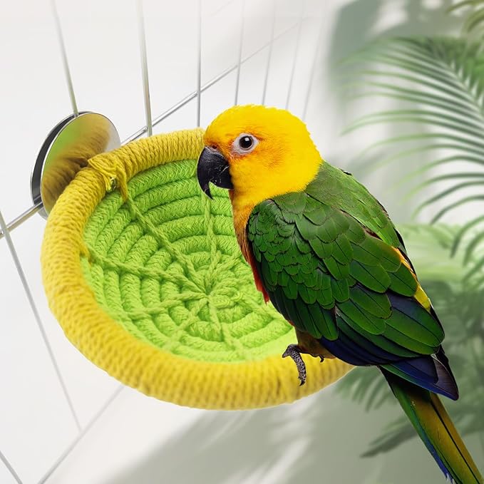 Cotton Rope Parakeet Nest Handmade Bird Breeding Nest Cockatiel Hatch Rope Bed Green Base Canary Snack Bowl for Parrot Conure Finch Budgie Lovebird