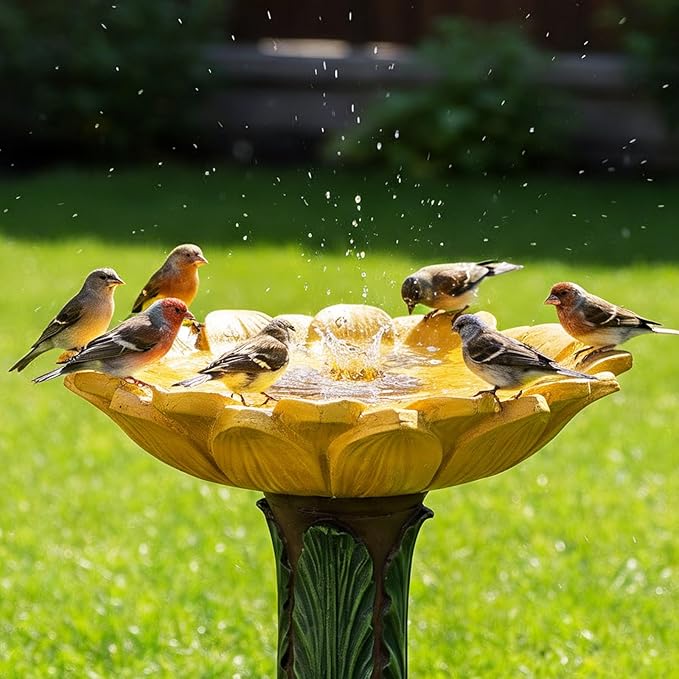 SKYFIRE 24.4”H Sunflower Bird Bath Fiber Reinforced Concrete Pedestal Birdbath for Outdoors, Heavy Duty Garden Bird Bath for Yard, Patio, Lawn, Backyard Decor