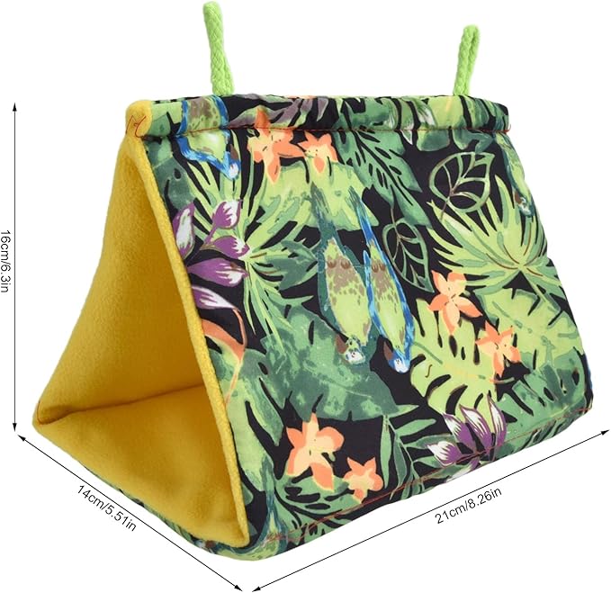 Bird Nest Snuggle Hut, Bird Nest Tropical Rainforest Printed Triangle Parrot Hammock Hanging Sleeping Bed for Birds Parakeet Cockatiels Parrot Winter Warm Bed Pet Pouch Cotton