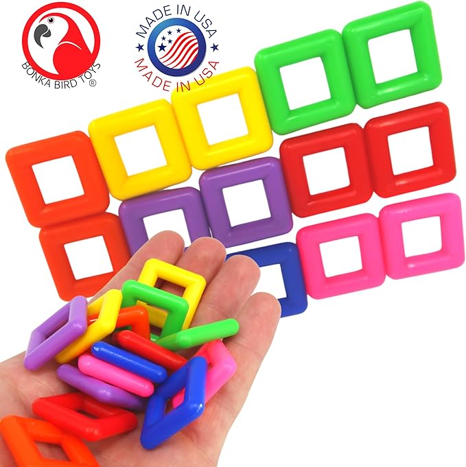Bonka Bird Toys 2288 Pk14 Plastic 1.00" Square Parrot Toys Conure, Amazon, African Grey, and Similar Sized-Birds