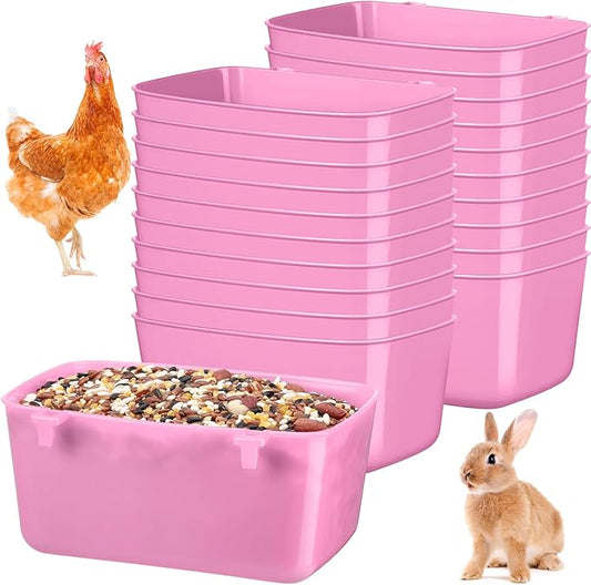 Zhehao 20 Pcs Bird Cage Cups Chicken Feeder Waterer Cups 18 oz Pigeon Feeder Plastic Poultry Wire Cage Hanging Rooster Chicken Water Bowl for Pet Bunny Gamefowl Poultry(Pink)