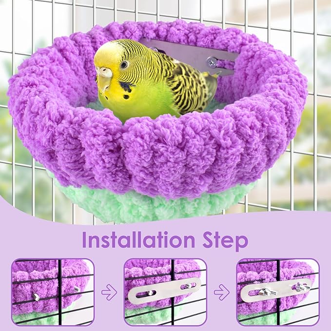 KATUMO Bird Nest, 7inch Small Parrot Breeding Bed for Budgie, Parakeet, Cockatiel, Conure, Lovebird, Canary, Finch Birds (Purple/Green, Large)