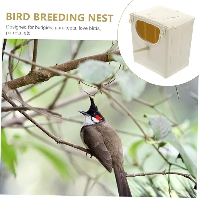 POPETPOP Parakeet Nesting Box Plastic Bird Breeding Nest with Hinged Cover for Bird Cage Mounted Small Birds Like Cockatiels Lovebirds Budgies 5.11X5.11X3.93In Easy to Clean