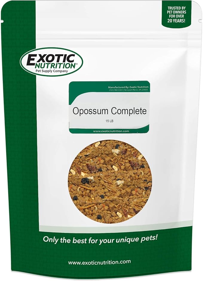 Exotic Nutrition Opossum Complete - Nutritionally Complete Healthy Pellet Diet - Food for Short-Tailed & Virginia Opossums (15 lb.)