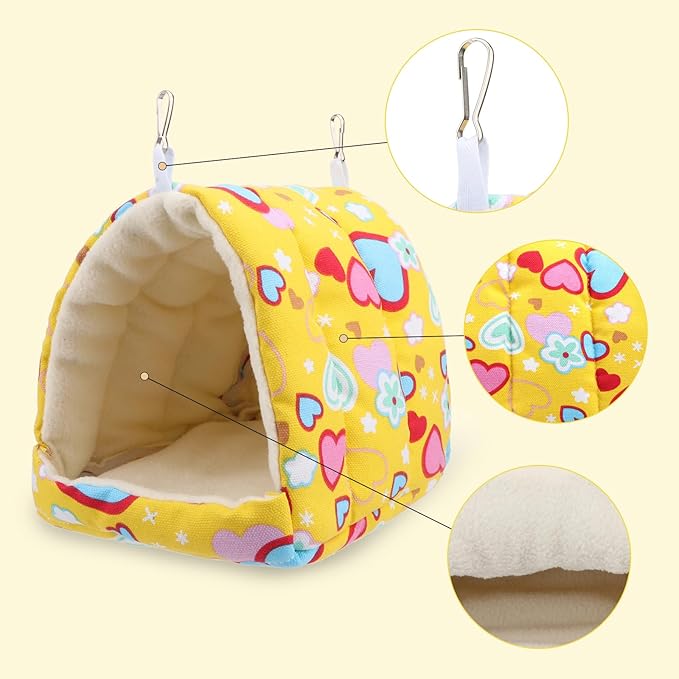 Hypeety Bird Hanging Hammock Nest Parrot Winter Warm Nest House Comfortable Plush Bird Bed for Cage Winter Bird Hideaway Hut for Cockatiels Budgies Parakeets Lovebirds Conures Hamsters (Cordate)