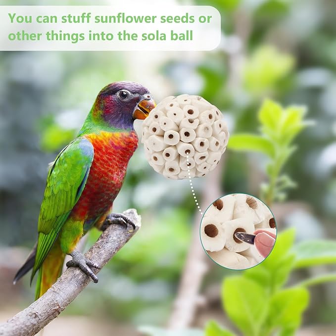 Wontee Bird Toys Sola Balls 2.4" Parrot Foraging Toys Soft Sola Atta Ball Parrot Chew Shred Toy for Cockatiels Conures Parakeets Budgies Senegal (4)