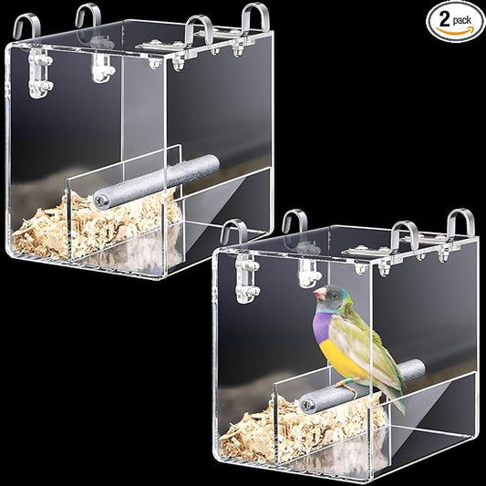 Ziliny 2 Pieces No Mess Bird Feeder for Cage Automatic Acrylic Bird Feeder Seed Food Catcher for Parakeet Canary Cockatiel Parrot Finch Canary 5.1 x 5.1 x 4.3 Inches