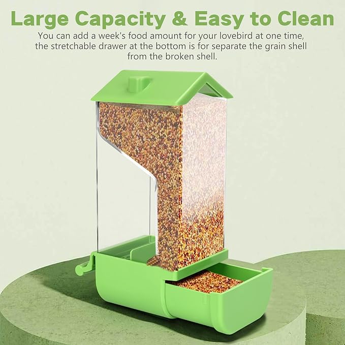 Yummy Sam Automatic Bird Feeder with Perch for Cage, No Mess Acrylic Transparent Bird Cage Feeder, Parrot Seed Feeders Food Container Cage Accessories for Small Medium Birds Parrot Cockatoo Canary