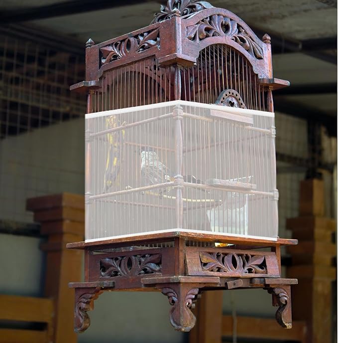 Trinkrittey Bird Cage Seed Catcher White Bird Cage Net Cover Adjustable Birds Cages Netting Seed Catcher Stretchy Birds Cages Guard for Parrot Enclosures