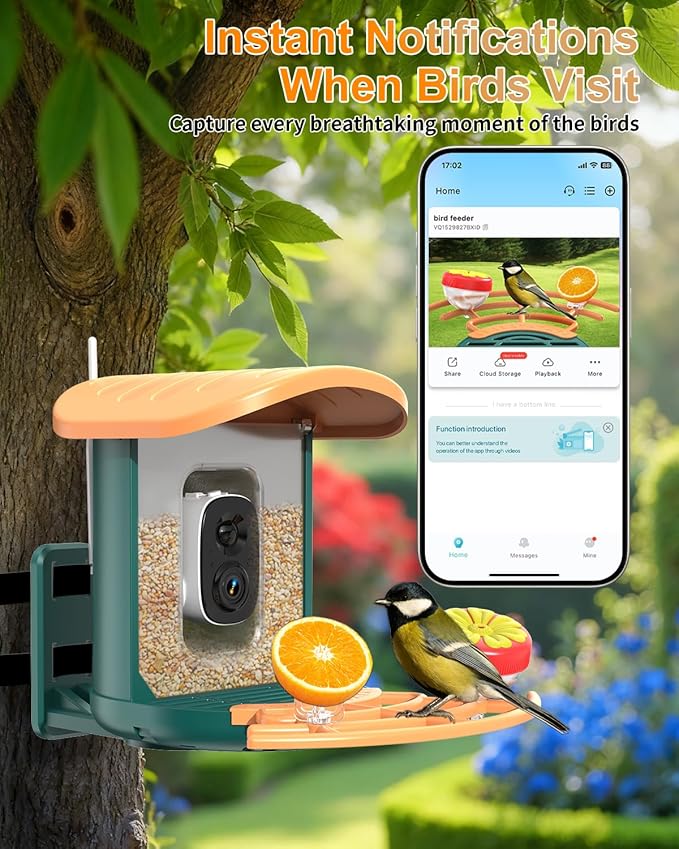Bird Feeder with Camera, 2K HD Camera Birds Feeder with AI Bird Recognition, Solar Powered Smart Birdfeeder with App Control, Color Night Vision, Gift Box Package, Easy Install & Family Sharing