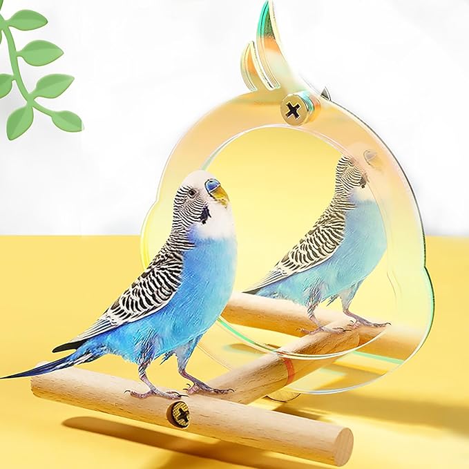 Bird Mirror with Perch Stand Interactive Toys Cages Accessories for Pet Parrot Parakeets Budgies Cockatiels Conures Lovebird Finch Canaries and Other Small Birds