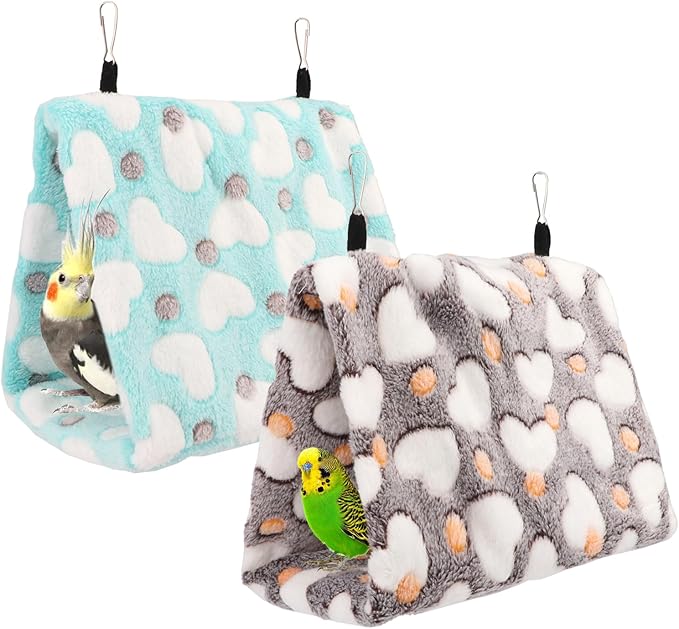 2PCS Bird Bed for Cage, Warm Cozy Hanging Bird Hammock Hut Tent for Parrot, Finch, Budgies, Parakeets, Cockatiels, Soft Plush Hideaway Bird Hut Beds (Coffe+Green)